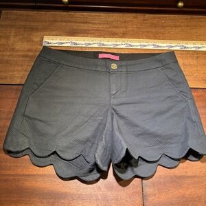 Lilly Pulitzer Buttercup Scalloped Hem Textured Shorts Navy Blue Size 6